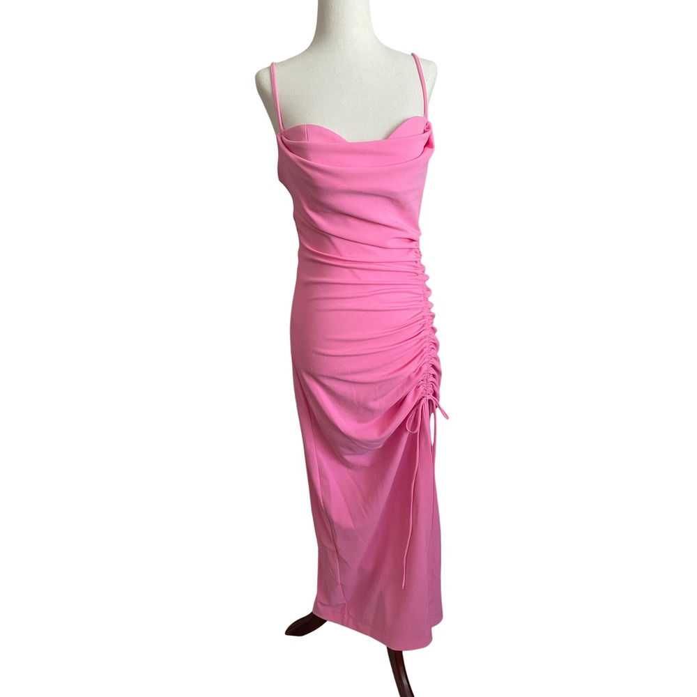 NWT Zara Draped Maxi Gown Dress Pink Ruched Bow Medium Event Wedding Coquette - Picture 2 of 10